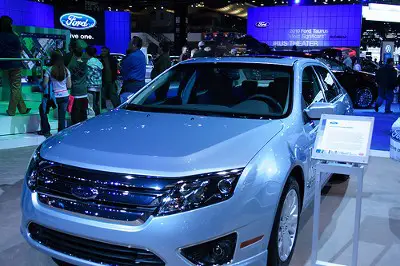 Ford Fusion Hybrid on display at the auto show