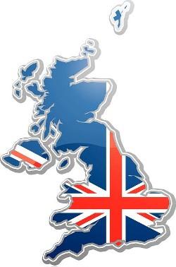 British UK flag set on the map of Britain UK England