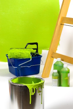 Scene of a room being painted with eco green paint