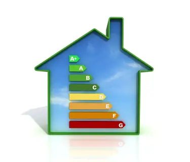 Energy certification symbol shown inside an eco friendly home