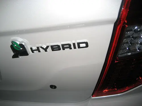 A view of the Ford Fusion Hybrid from the rear