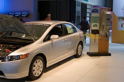 View of the Honda Civic GX NGV CNG connected to an CNG filling station at the LA auto show by jmrosenfeld on Flickr
