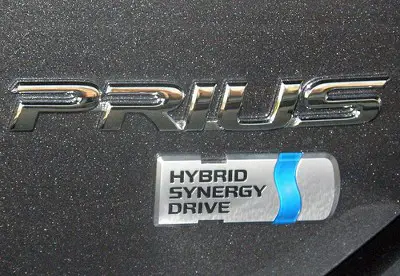View of the Prius Hybrid Synergy Drive Logo Emblem
